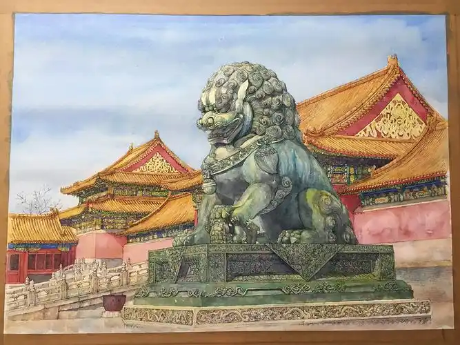手绘故宫青铜狮系列二