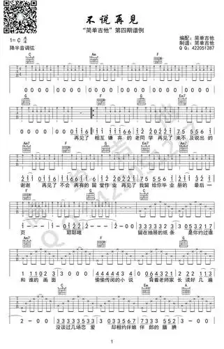 不说再见吉他谱_c调简单版_好妹妹乐队