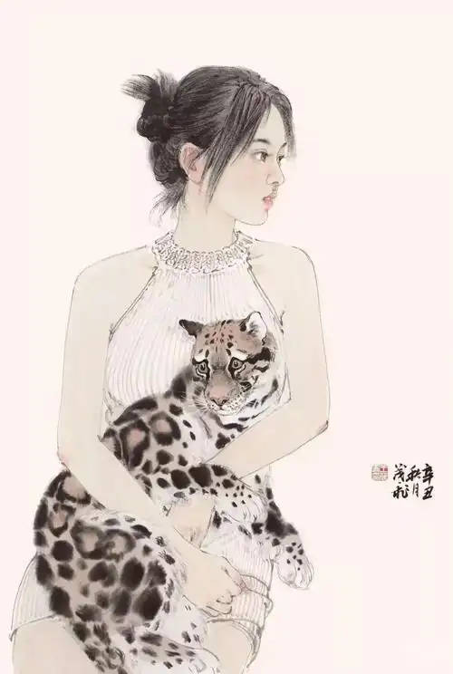 云南国画名家王茂飞,国画现代美女人物