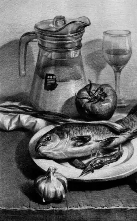 静物组合素描画教程 素描简单入门静物临摹