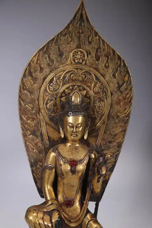 铜鎏金镶宝石佛像-【成交 价格 图片】