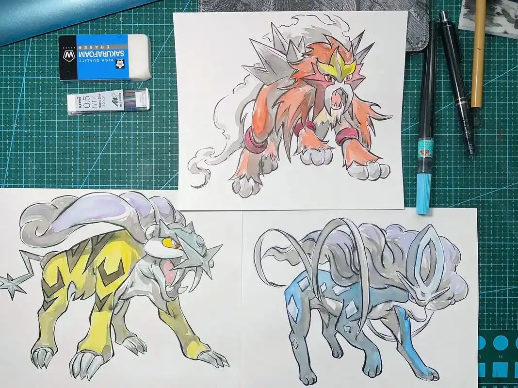 三圣兽:炎帝 雷公 水君#宝可梦 #日常瞎 - 抖音