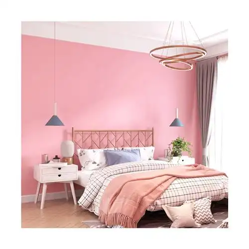 粉色卧室墙纸公主粉可爱少女北欧ins网红纯色无纺布墙纸