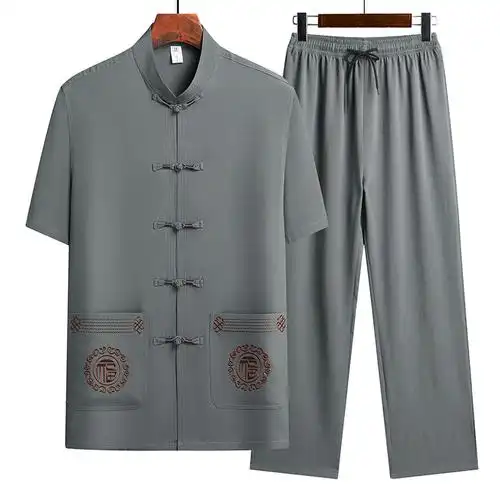 中老年男士爸爸装夏季短袖唐装套装爷爷老人宽松中国风衣服晨练服