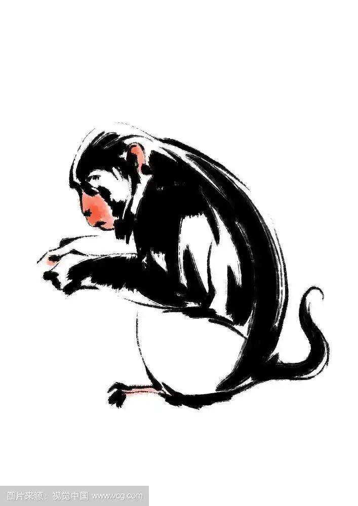 水墨画猴