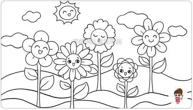简笔画步骤图片10张春天花园花朵卡通涂色图片免费下载-红豆饭小学生