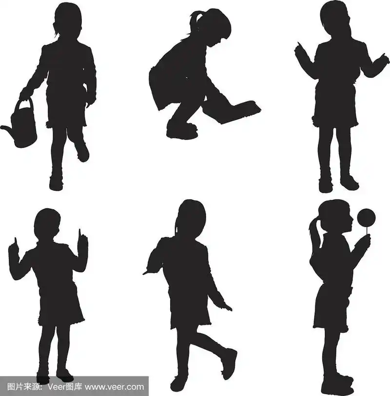 一个小女孩的矢量剪影.