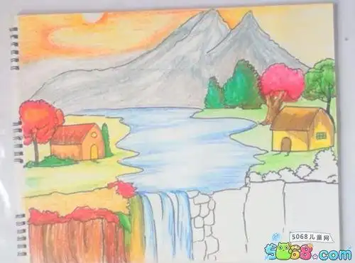 儿童彩色山水风景画图片彩色风景简笔画图2美丽的山水简笔画简