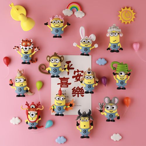 zrqf小黄人冰箱贴十二生肖冰箱贴软萌卡通立体磁贴照片贴家居装饰