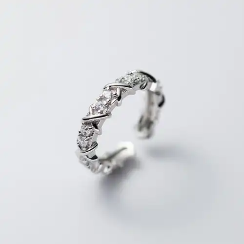 韩版简约精美x交叉闪亮锆石戒指奢华高级感冷淡风百搭热卖手饰品