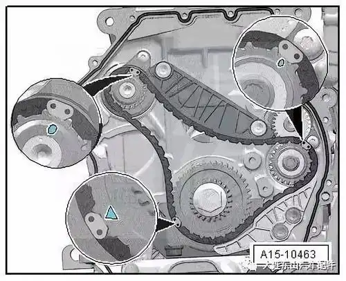 110款奥迪发动机正时皮带安装示意图