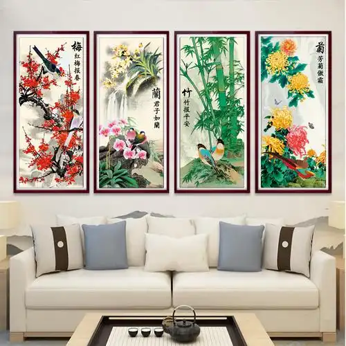 客厅四联钻石画满新款梅兰竹菊四君子5d粘点十字绣钻石绣