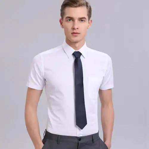 白衬衫男士短袖免烫抗皱修身职业商务正装工装领带半袖衬衣土夏季