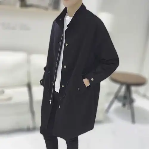 男士秋季外套男帅气中长款风衣男青年韩版潮流宽松夹克学生潮外穿