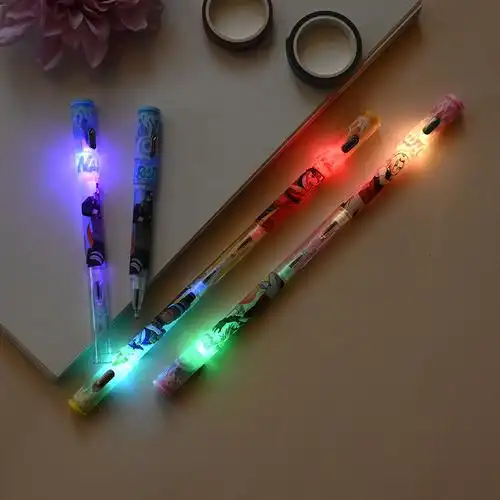 带光笔发光转转笔双头磁性炫彩亮灯卡通动漫中性笔水笔仿针型笔芯