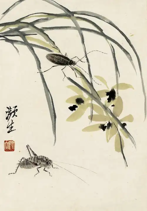 名家经典:齐白石《虫草册页》二十开_草虫