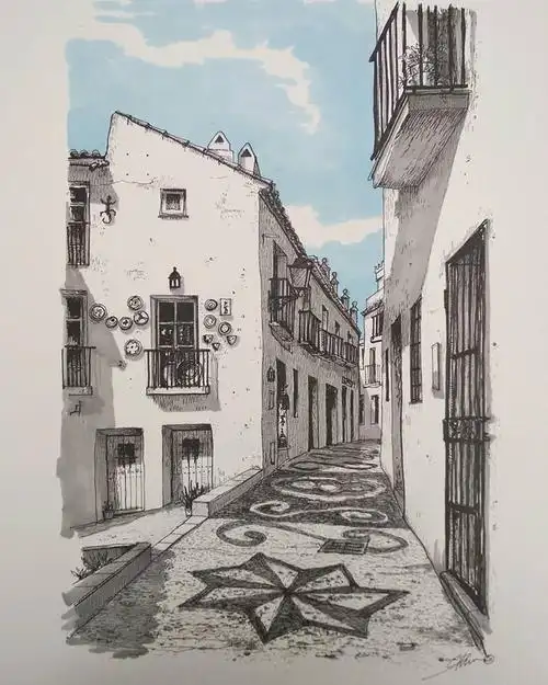 手绘建筑插画作品欣赏,速写插画图