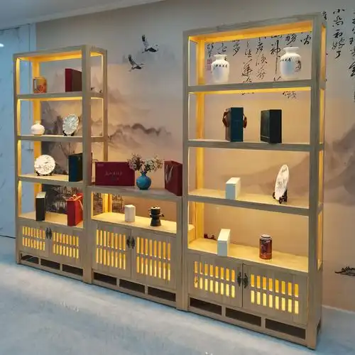 实木茶叶展示柜中式陶瓷隔断柜复古展示架茶室置物架办公室收纳柜私人
