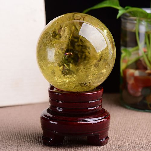 黄水晶球摆件打磨客厅玄关卧室书房厨房开业简约礼品精选直径16厘米