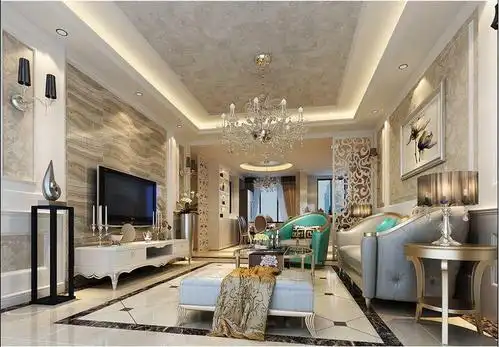 简欧风格三居室客厅吊顶装修效果图大全