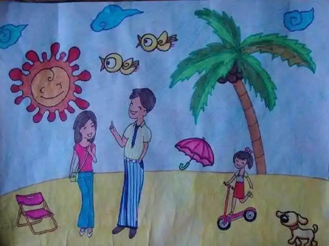 亲子打卡作业2:请小朋友们用水彩笔或是油画棒绘画出自己心中的《幸福