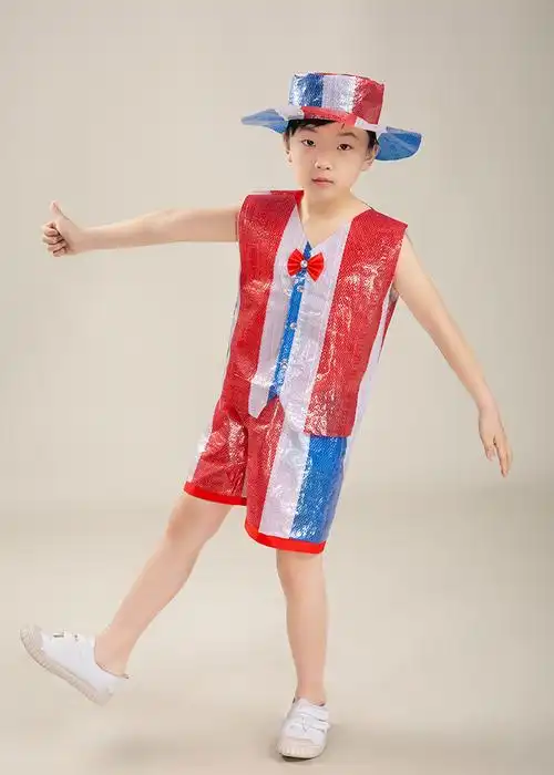 汉泉儿童环保时装秀衣服幼儿园手工diy演出服男女孩走秀表演服亲子