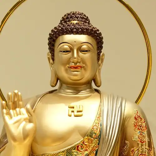 台湾佛像彩绘释迦摩尼说法中式大日如来佛纯铜摆件