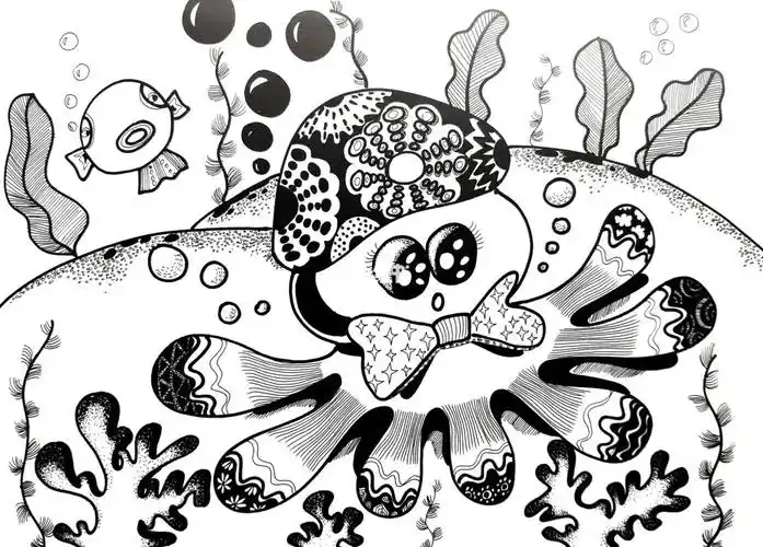 线描画  #黑白线描  #章鱼  #海底世界