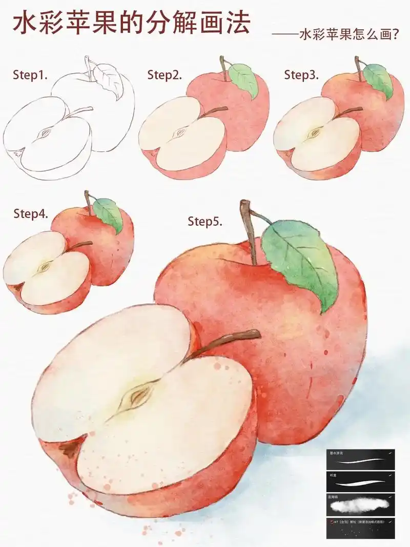 水彩苹果的分解画法🍎.#插画 #绘画教程 #板绘 #画画打 - 抖音