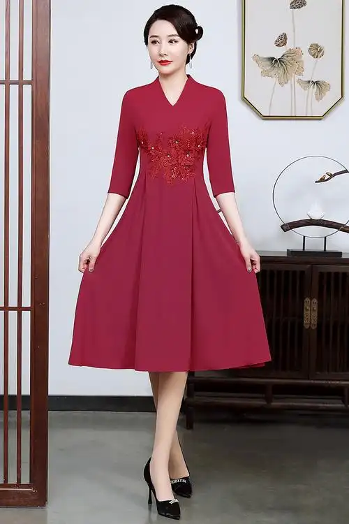 婚礼妈妈装夏季喜婆婆婚宴礼服女儿结婚夏装高贵连衣裙丈母娘服准婆婆