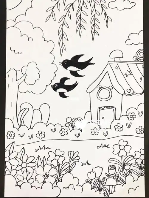 儿童简笔画  #儿童画  #春天主题画  #线稿  #幼儿园主题墙  #幼儿园