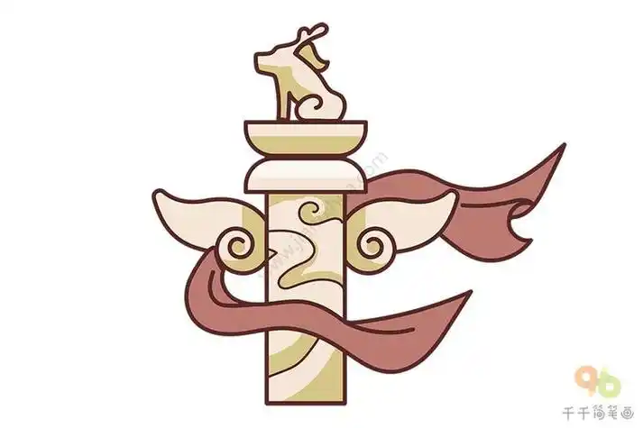 画画法中华柱简笔画素材公社矢量图矢量素材手绘插画中华柱子华表矢量