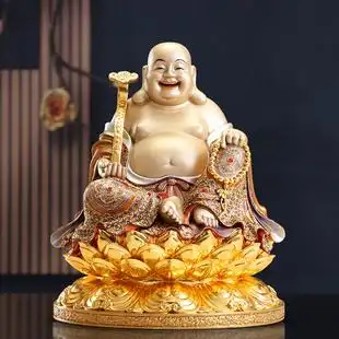 台湾珐琅镶金弥勒佛佛像客厅供奉大肚佛弥勒菩萨笑佛玄关家居摆件