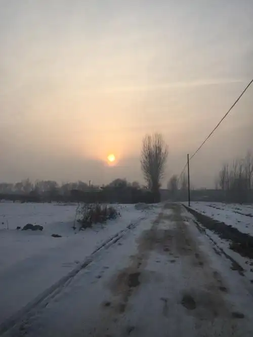 冬天乡村的落日余晖