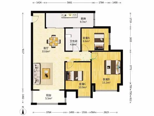江津金科世界城二手房房价75万户型3室2厅1卫房源 - 到家了网