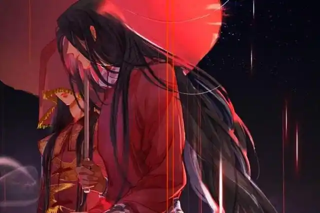 谢怜坐在花轿里,一身红色的嫁衣,脖子上缠着若邪(ye),花城也是一身红