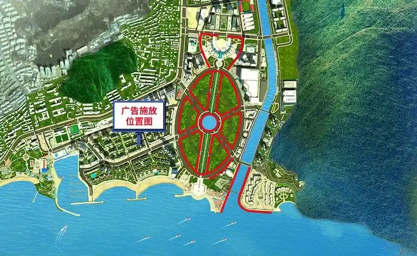 红线为星海广场区域广告施放位置图,根据企业自身情况确定位置,分布点