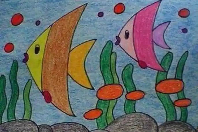 海底世界儿童画简笔画鱼类很多简单