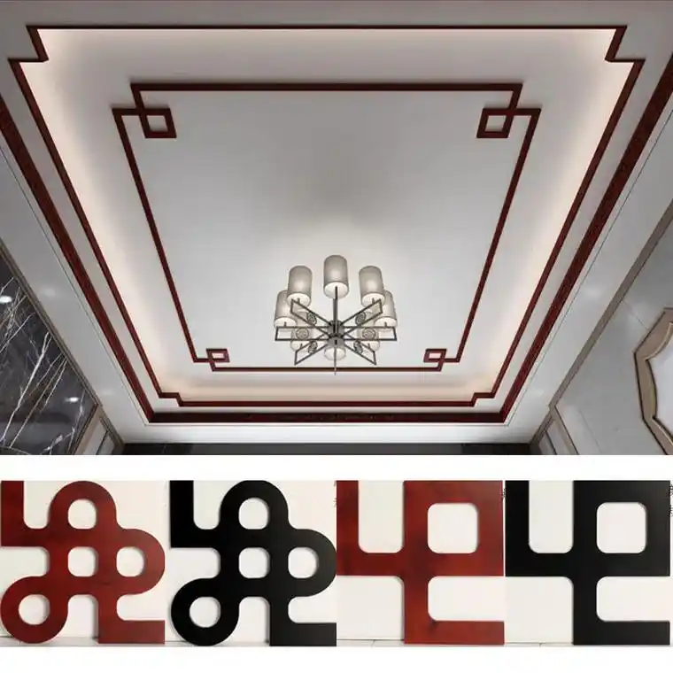 新中式吊顶装饰线条中式实木背景墙边框造型顶 角花雕花角线平板 - 抖