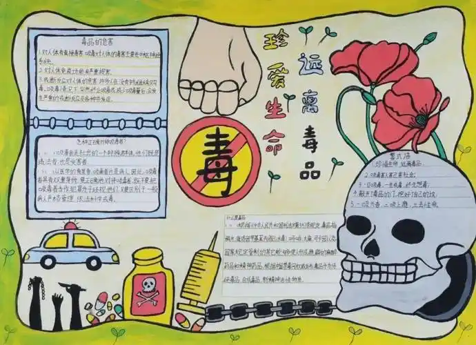 这些禁毒手抄报,"画"中有"话"!_年级_一等奖_小学