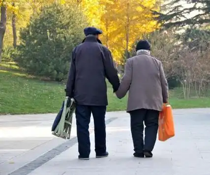 求一张两个老人手挽手一起走的照片,急!