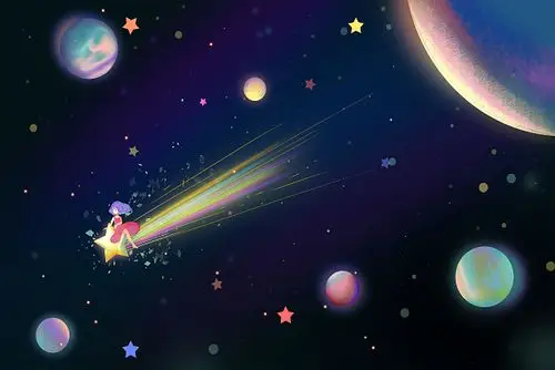 地球空手绘唯美星空原创插画海报翱翔太空的宇航员与月亮上的玉兔卡通