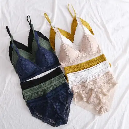 三角杯文胸超薄无钢圈夏薄款少女胸罩大胸显小内衣女性感蕾丝法式