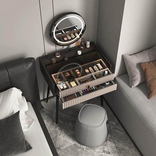 小户型梳妆台床头柜一体意式现代简约高级卧室化妆桌收纳斗柜伸缩