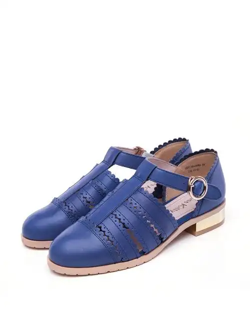 浅墨蓝色油蜡树膏牛皮空鞋