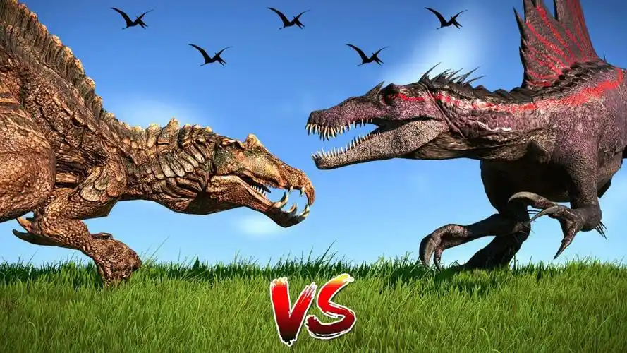 暴虐棘龙 vs 德拉科巨龙,特暴龙,霸王龙 ~ 侏罗纪世界进化_高清1080p