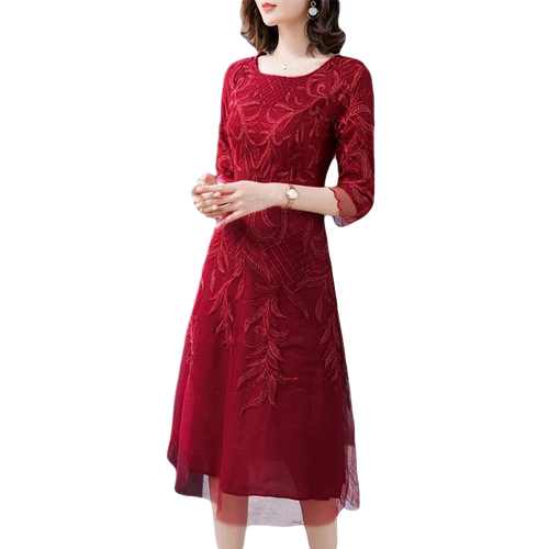 婚宴年轻喜妈妈装旗袍式连衣裙婚庆母亲婚礼高贵洋气婆婆红色礼服