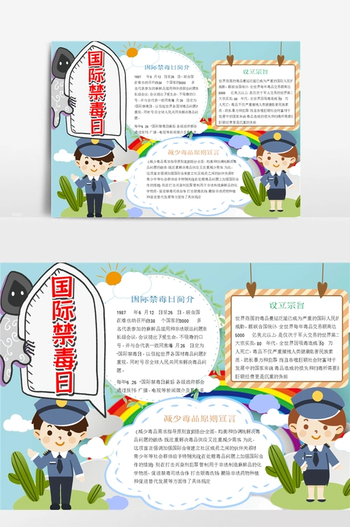 卡通国际禁毒日小报手抄报模板