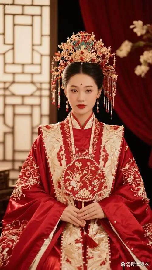 扇出嫁嫁衣图片古代新娘大明风华剧照新娘珠翠满头古代红衣新娘的图片