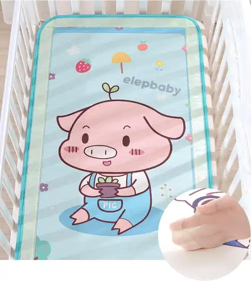 象宝宝 婴儿凉席婴儿床儿童凉席冰丝竹席双面两用 120x60cm 小猪粉色